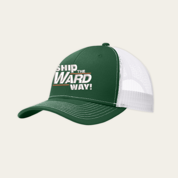 Green/White Port Authority Snapback Trucker Cap with Ship the Ward Way! in White