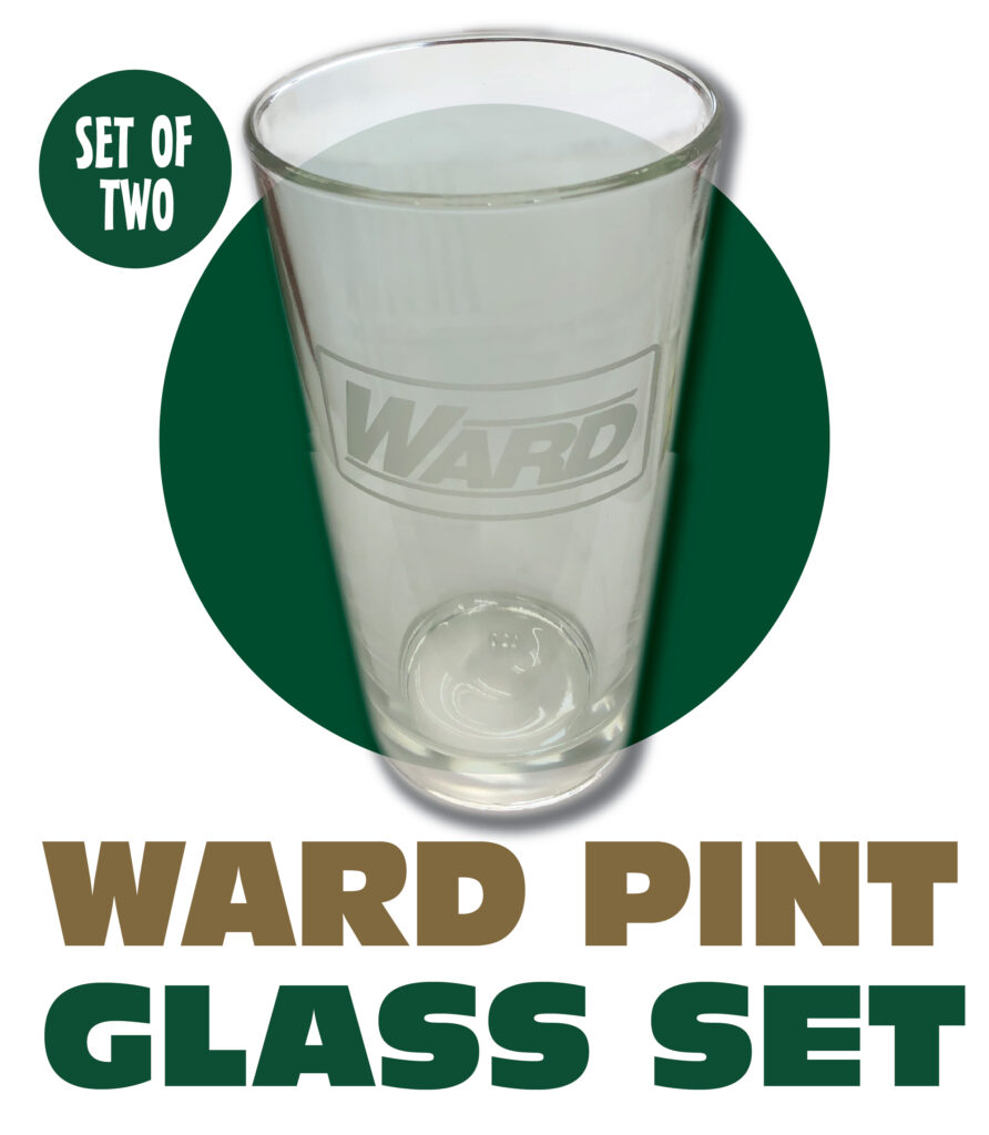 Set of Etched Pint Glasses Ward Gear Powered by Ravine