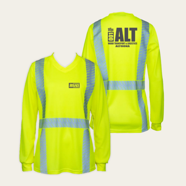 Ladies' Hi-Viz Safety Yellow Long Sleeve V-Neck Tee Shirt